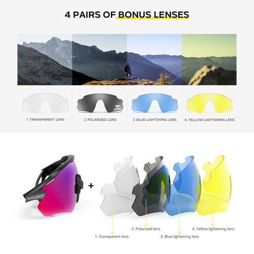 HUBO SPORTS Sports Sunglasses for Men Women with 5 Interchangeable Lenses, Polarized Cycling Sunglasses with Anti-Uv400 for Driving Fishing Golf