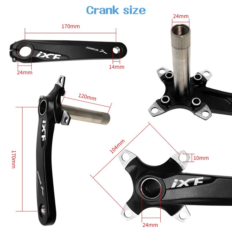 ZTZ 170mm Mountain Bike Crankset - Hollow Integrated MTB Crankset with 104 BCD 32/34/36/38T Narrow Wide Single Speed Chainring - Durable Aluminum Alloy Bike Crank Set with Bottom Bracket （36T）