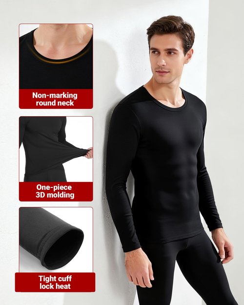 JZCreater Thermal Underwear for Men, Mens Long Johns Thermal Underwear Set, Fleece Lined Base Layer for Cold Weather Dark Gray
