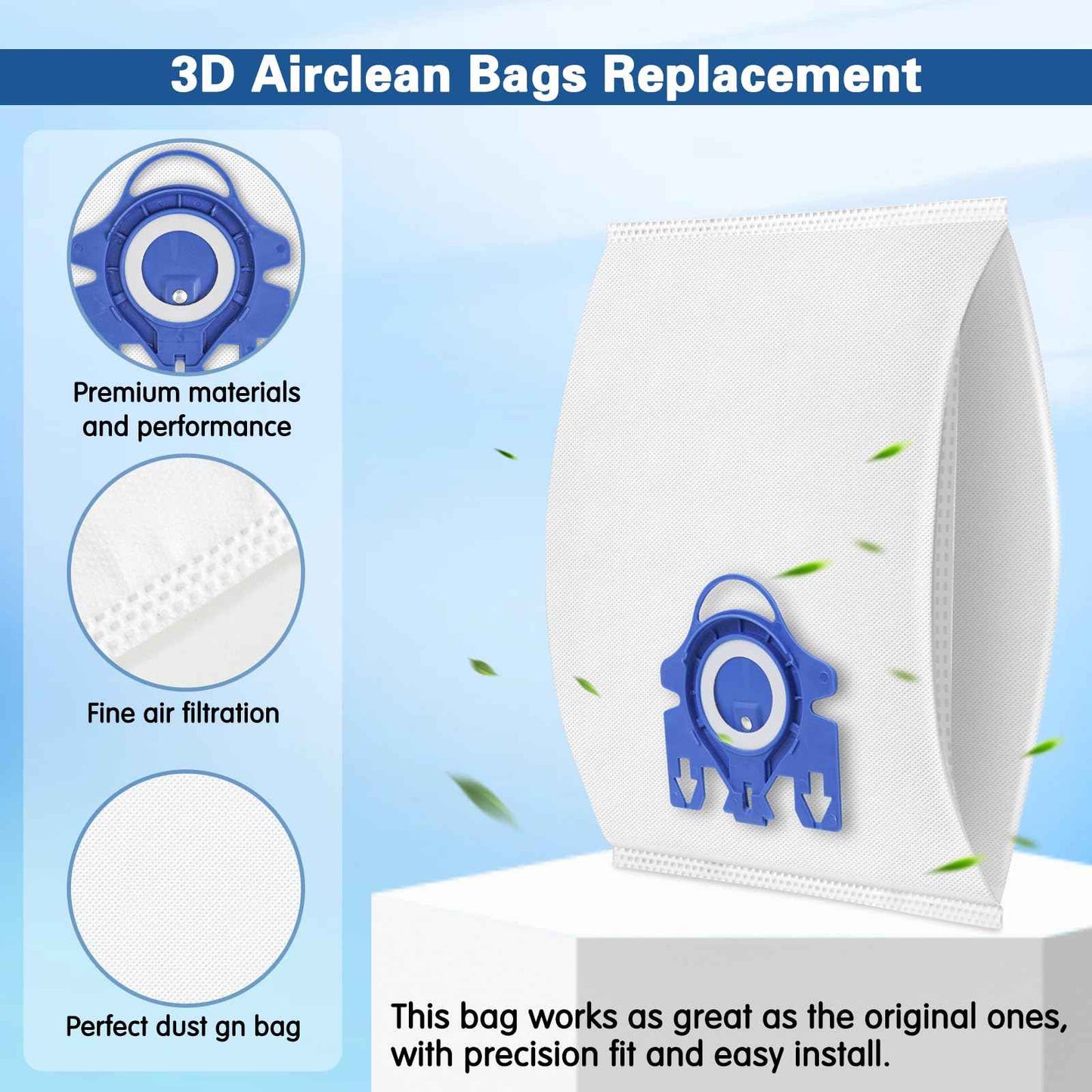 12 Pack 3D Airclean Dust Bags Compatible with Miele GN Vacuum Cleaner Bags for Classic C1 Complete C2 Complete C3 S2 S5 S8 S400i S600 S800 Series with 4 Motor Filters, 4 Exhaust Filters