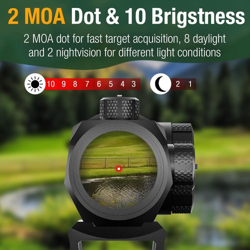 1x20mm 2MOA Red/Green Dot Sight Motion Awake Red Dot Scope Optics Reticle Sight 10 Brightness with Co-Witness Riser and Low-Profile Mount for Picatinny Rail