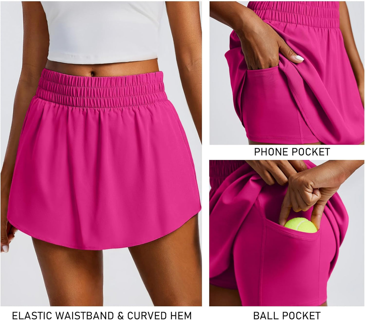 PINSPARK Women's Tennis Skirt - High Elastic Waist Golf Skort with 2 Pockets | Curved Hem Athletic Wear