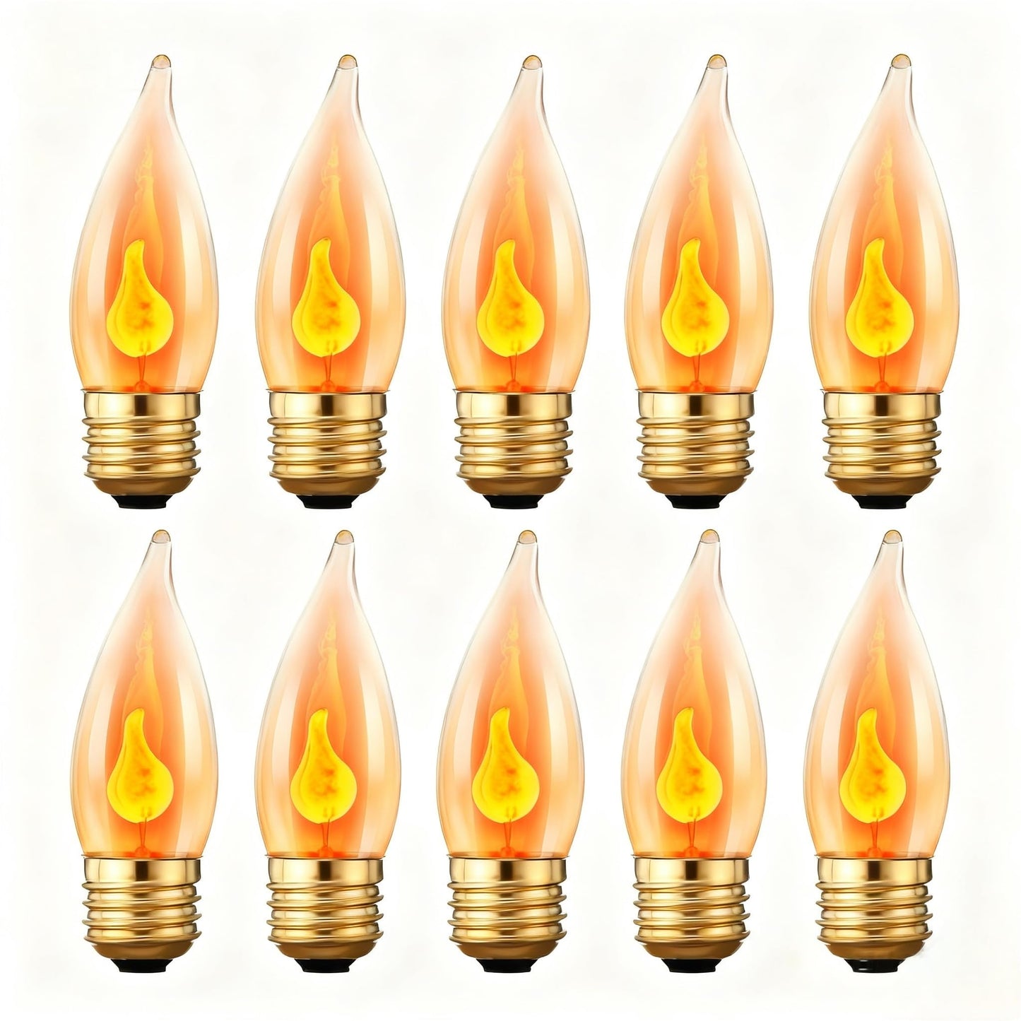 10Pack Upgraded Flame Light Bulbs, E26 Flickering Fire Light Bulbs Flame Candle for Halloween Christmas Party Patio Porch Home Indoor & Outdoor Decorations