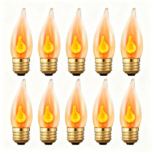 10Pack Upgraded Flame Light Bulbs, E26 Flickering Fire Light Bulbs Flame Candle for Halloween Christmas Party Patio Porch Home Indoor & Outdoor Decorations