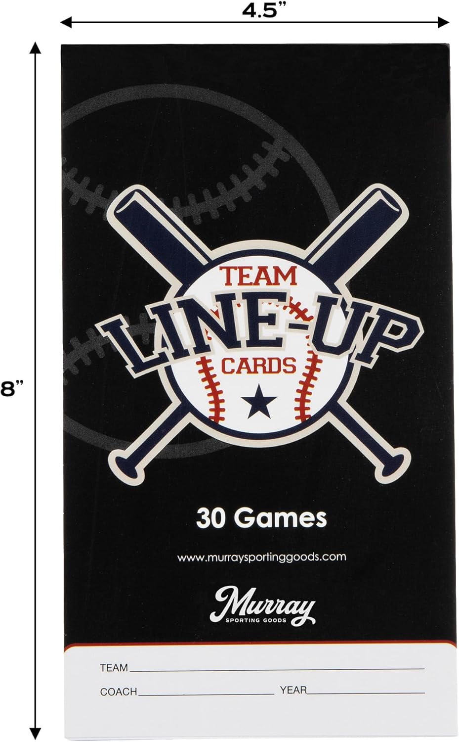 Murray Sporting Goods Baseball/Softball Lineup Cards - 30 Games with 16 Player Roster Sheets