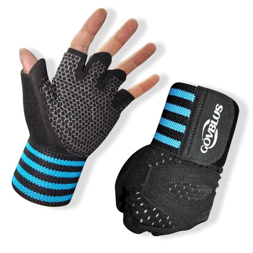 Govblus Workout Gloves for Men and Women with Wist Support, Exercise Gloves for Weight Lifting, Cycling, Gym Gear, Training, Fingerless, Breathable and Snug fit (Black, Medium)