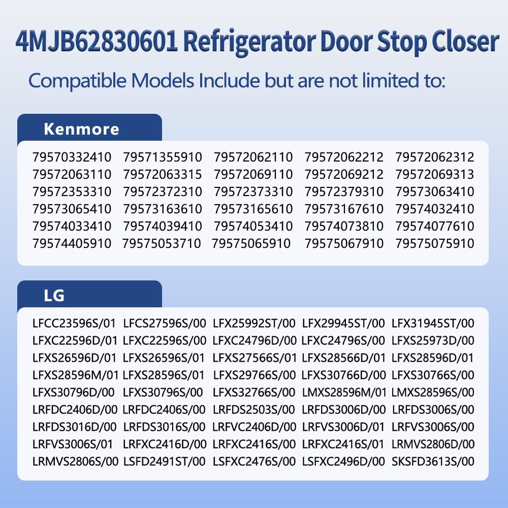 Upgraded MJB62830601 Refrigerator Door Stop Closer for LG/Kenmore Refrigerators - Replaces 2676302, PS7796195 (2 Pack)