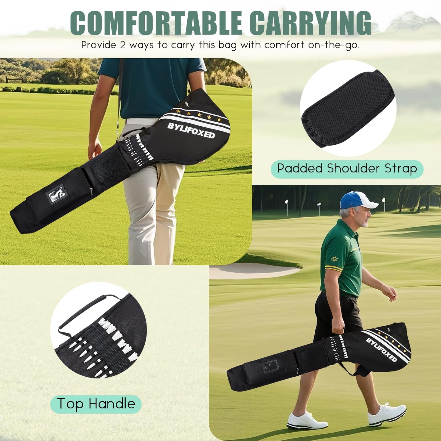 BYLIFOXED Par 3 Golf Carry Bag for Short Game,Sunday Golf Bag for Men,Small Golf Bag with Thick Foam Protection,Fit Up to 5-8 Clubs (Black)