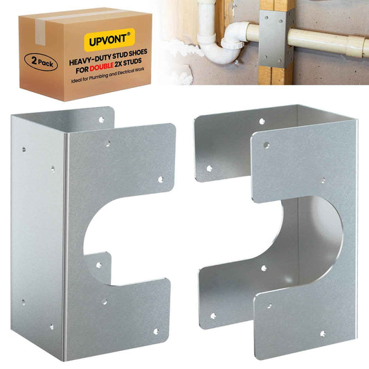 UPVONT Stud Shoes for Double 2X Studs, 16-Gauge Galvanized Stud Shoes, 6.25" Height, 3" Width, Fits Up to 2 3/8" OD Pipes – Thicker, Higher, IBC/IRC Code Compliant, Extra Durable (6.25"x3"-2 PCS)