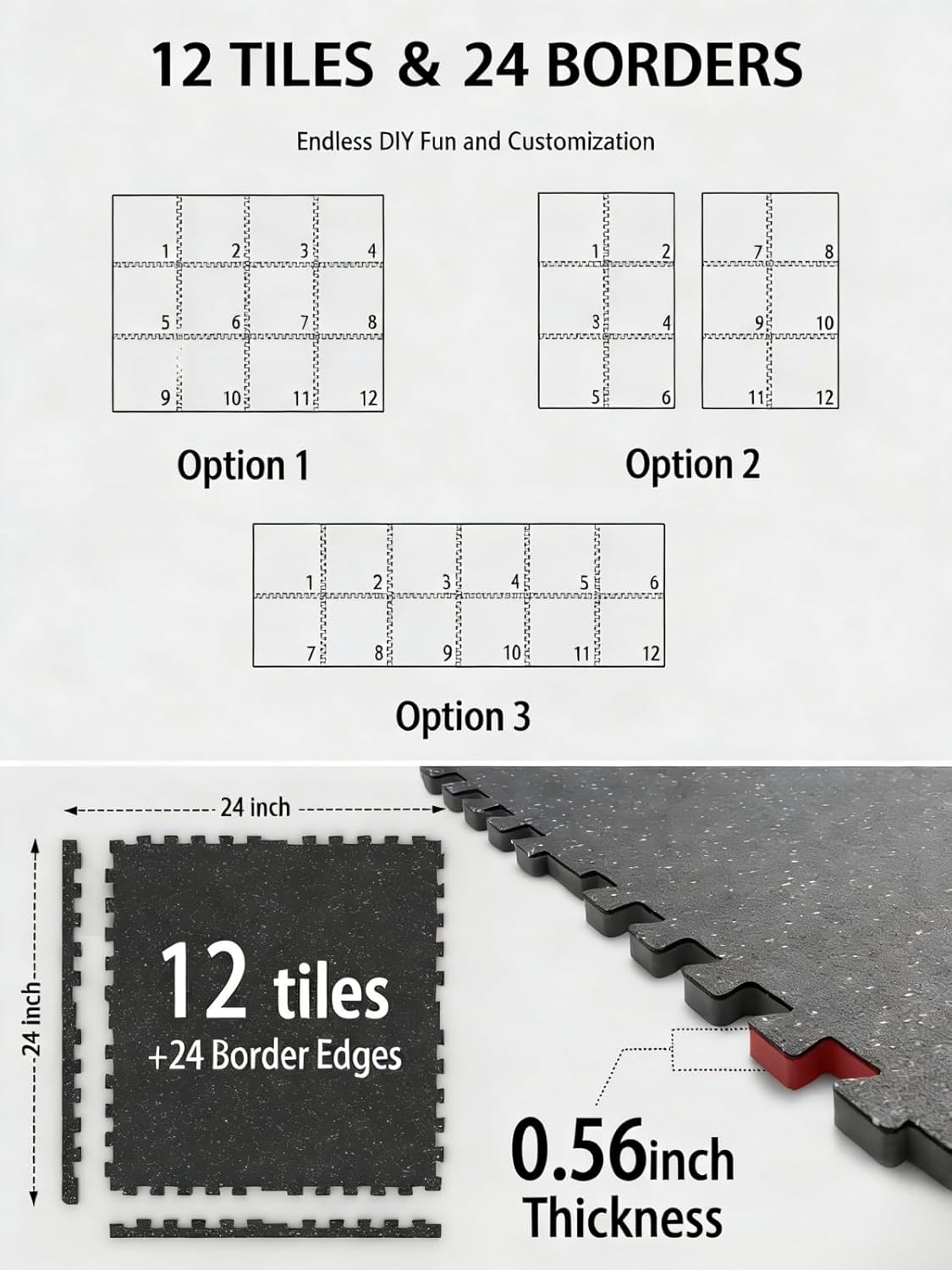Mikolo Gym Flooring Mats - 12 Pcs High-Density EVA Foam | 48 Sq Ft Interlocking Protective Mats