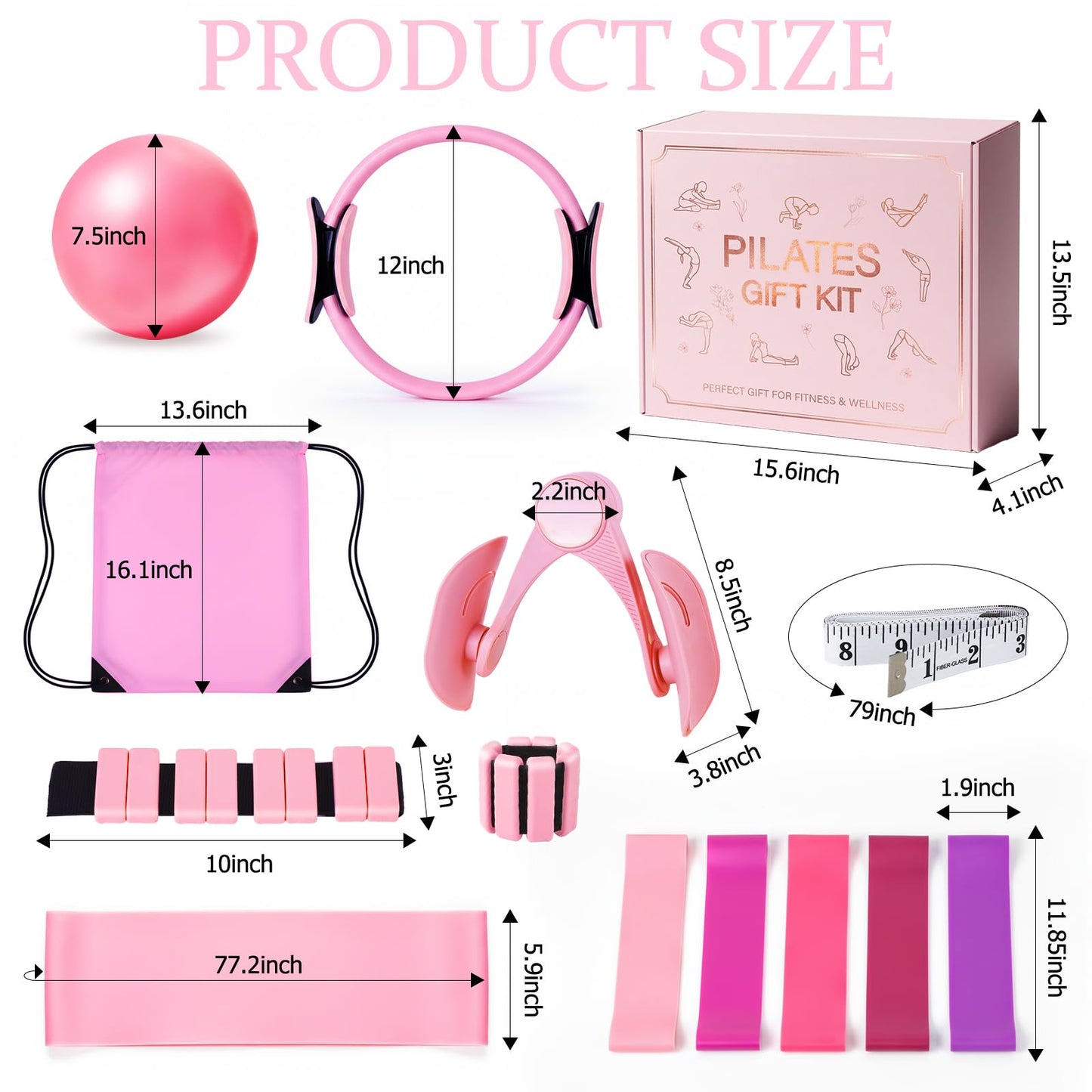 All-in-One Home Workout Kit for Women–Pilates Kit with Ankle Weights, Magic Circle 12 inch, Resistance Bands, Mini Pilates Ball, Carry Bag – Beginner Pilates Gift Set for Mother's Day, Birthday