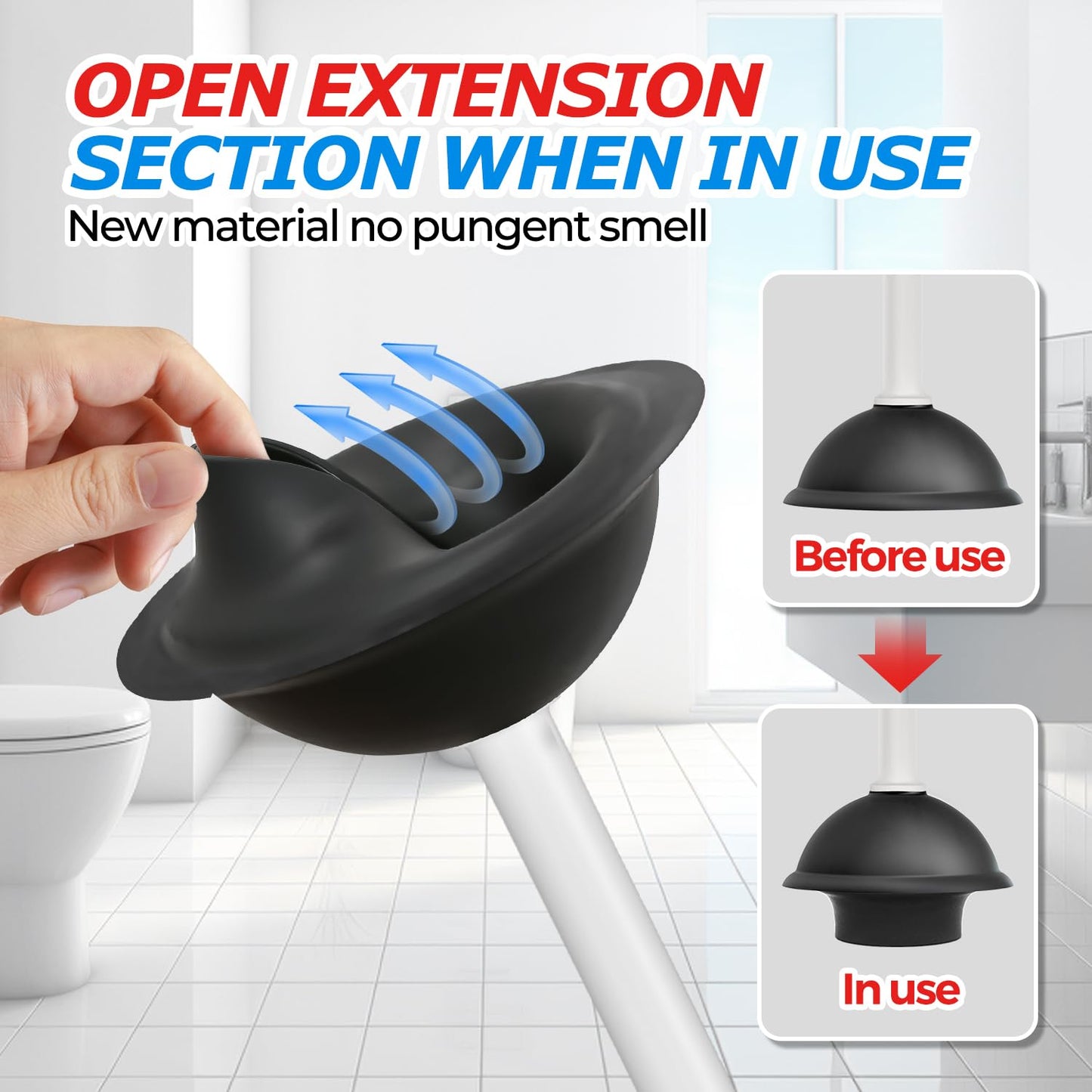 FORASTO Toilet Plunger with Holder,Plungers for Bathroom with Holder,Heavy Duty Plunger with Cover,Bathroom Decor，Bathroom Accessories，Toilet Bowl Cleaners,Silver White（21inch）