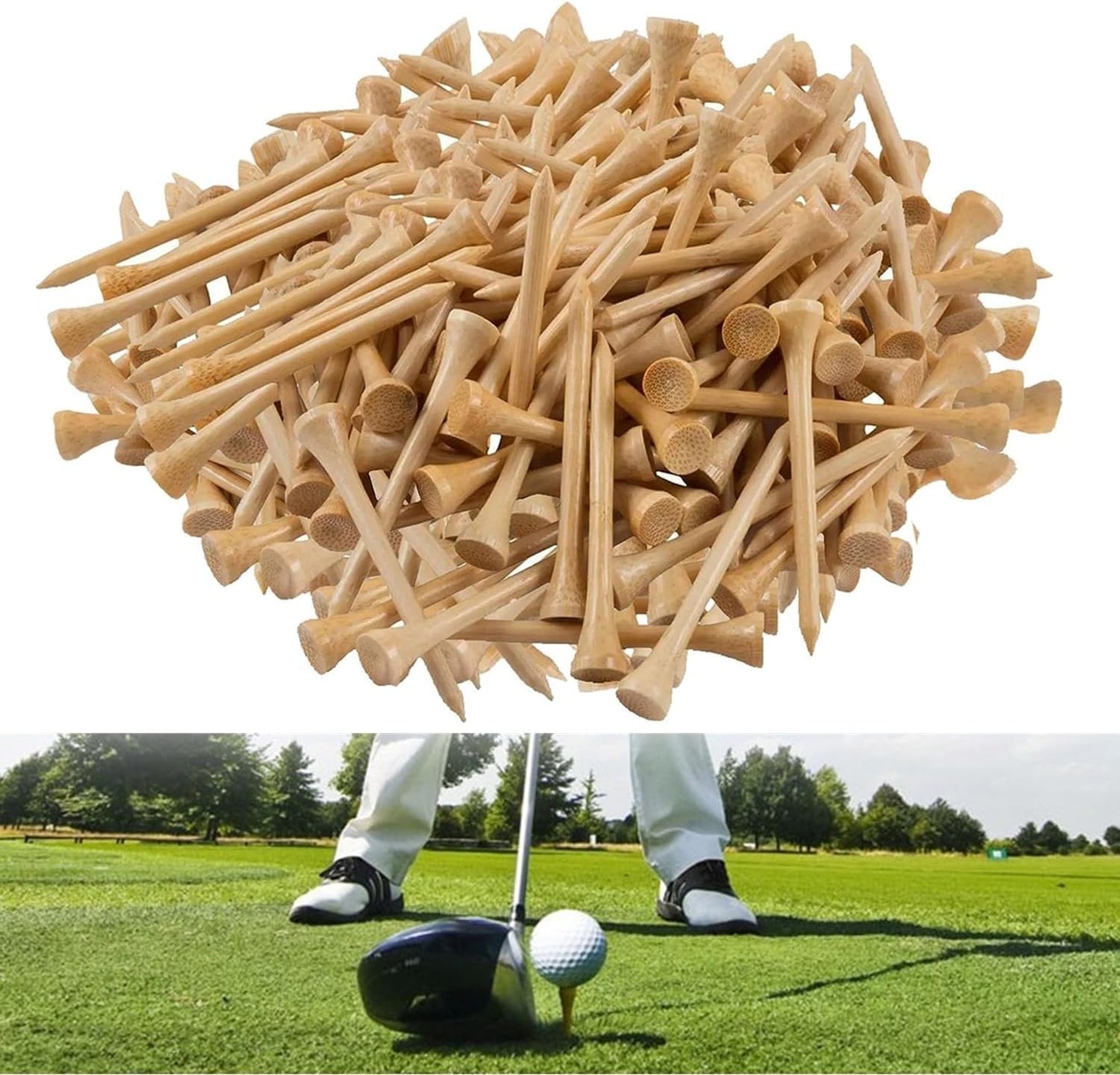 KLLsmDesign 1000pcs Per Pack Natural Bamboo Golf Tees, 2.75 Inch (7cm) Length, PGA Approved for Professional Player or Beginner's Trainning. Stronger Than Wood, No Side Spin Friction.