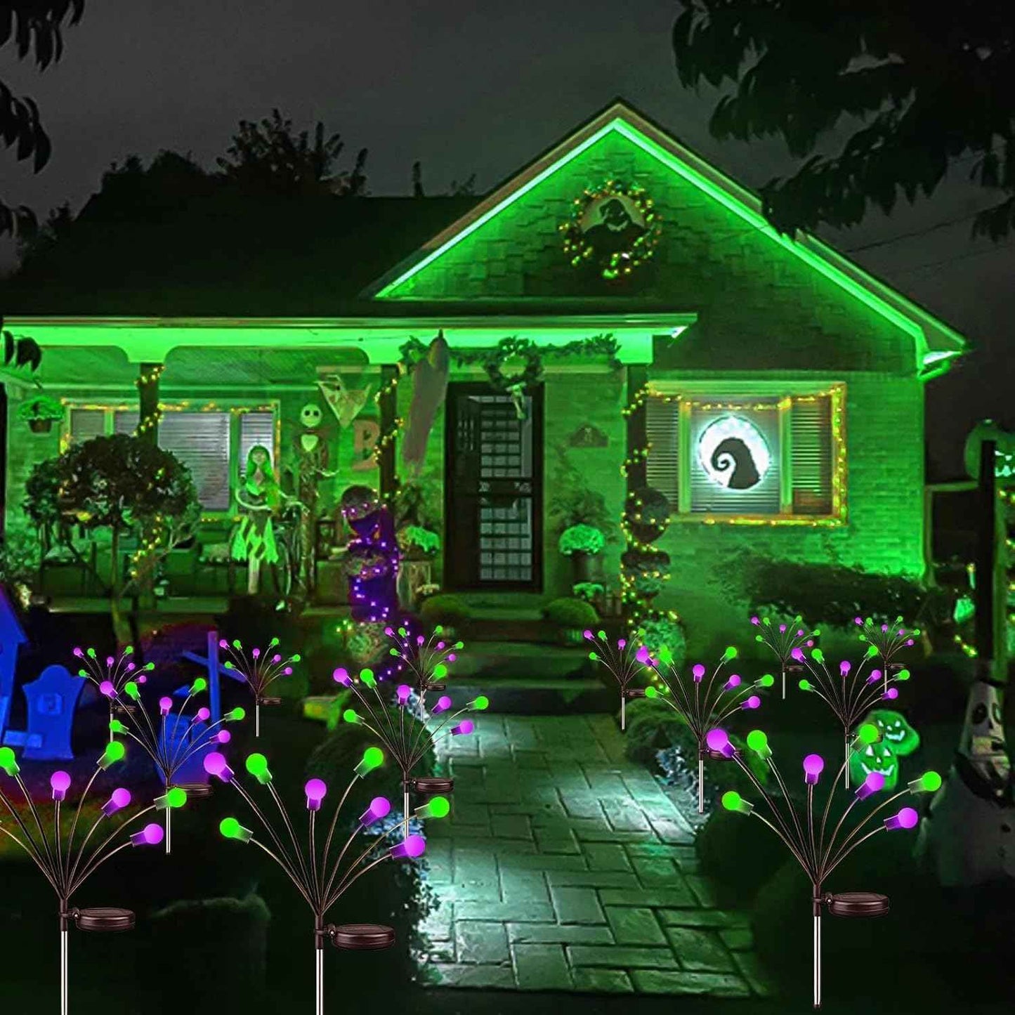 48 LED Solar Halloween Lights - 6 Pack Purple & Orange Waterproof Firefly Lights for Garden & Patio Decor