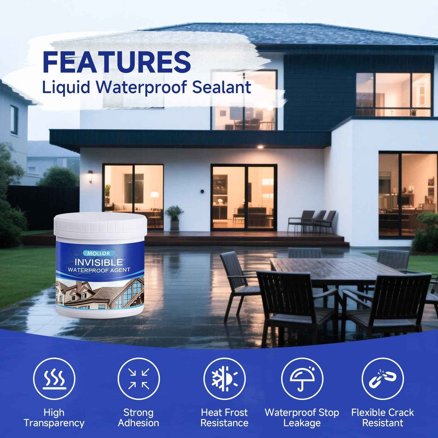Mollor Transparent Waterproof Adhesive, 17.5oz Leak Invisible Waterproof Sealant for Roofs, Walls, Bathroom, Shower, Window Sills, Indoor & Outdoor Water Proof Paint