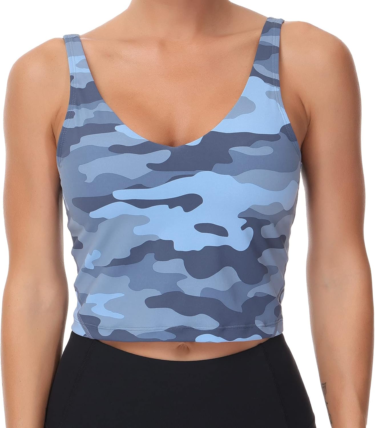 The Gym People Camo Longline Sports Bra - Wirefree & Padded Medium Support for Yoga & Gym