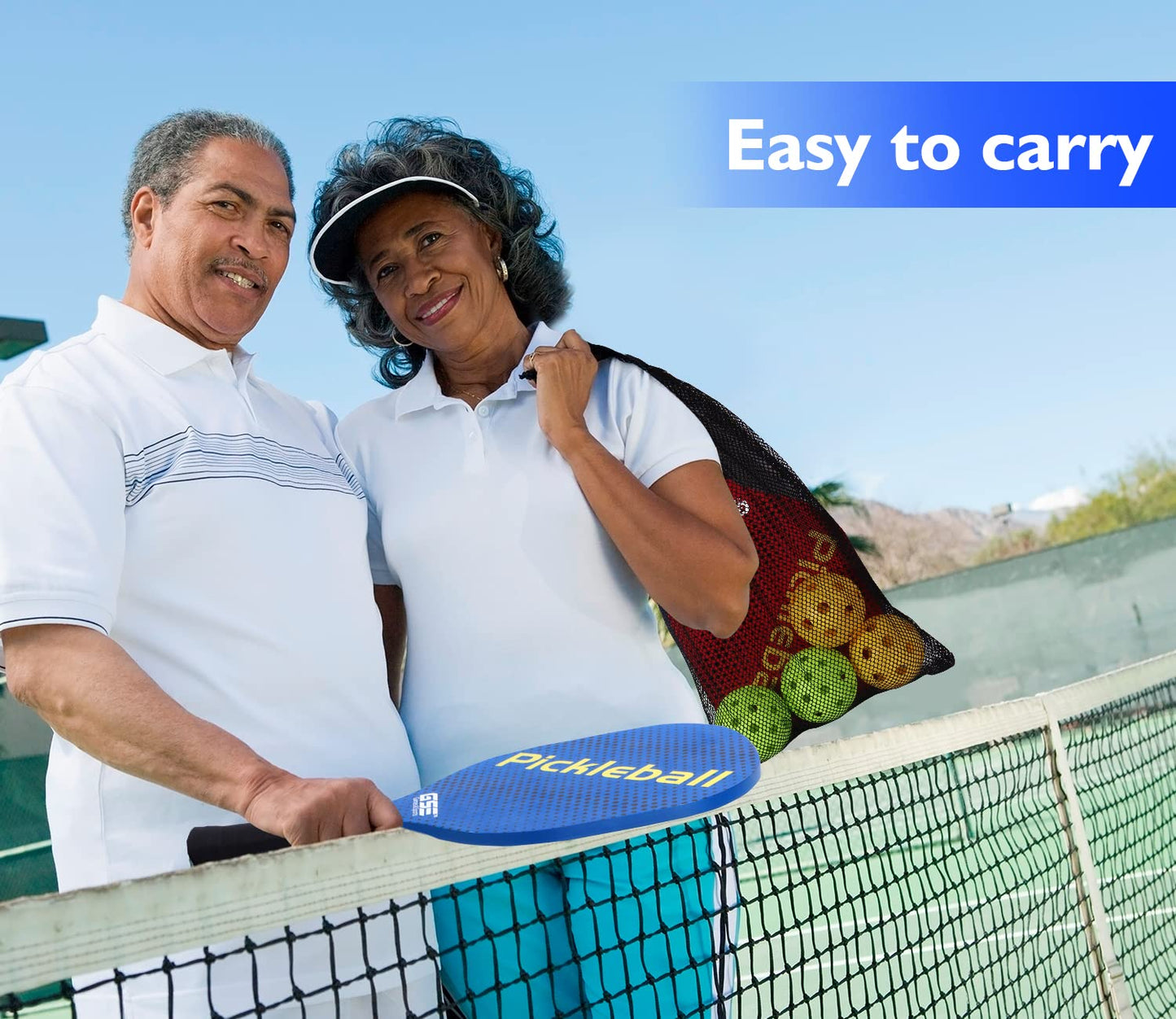 GSE Games & Sports Expert Pickleball Paddles Set of 2 Lightweight Rackets, 4 Indoor/Outdoor Pickle-Balls & Mesh Carrying Bag for Men, Women, Family and Friends