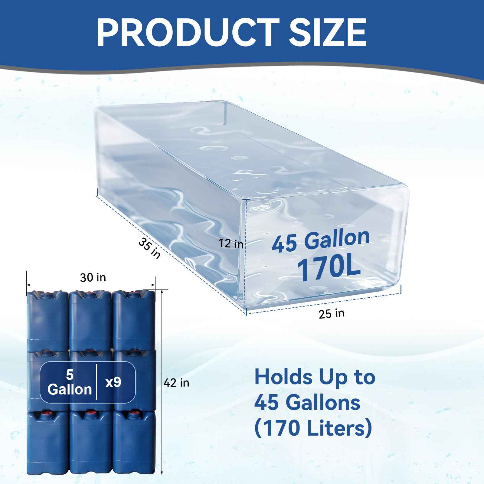 Emergency Drinking Water Storage 45 Gallon, Food-Grade Bathtub Bladder, BPA-Free, Ideal for Emergency Water Bank, Camping, RV Traveling, Hurricane, Storm & Disaster Preparedness Supplies