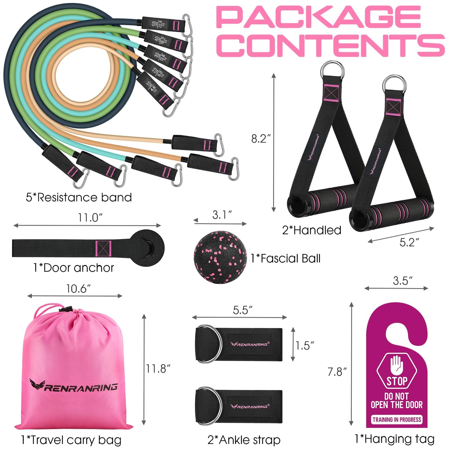 RENRANRING Resistance Bands for Working Out, 150LBS Exercise Bands, Workout Bands, Resistance Bands Set with Handles for Men Women, Legs Ankle Straps