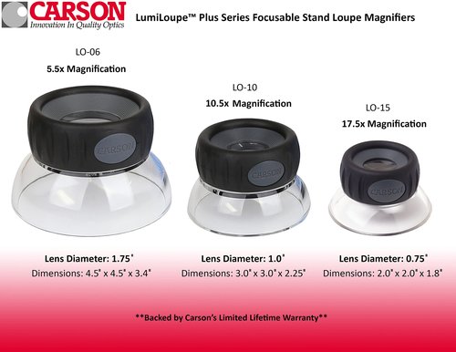 Carson LumiLoupe Plus 10.5x Power Focusable Stand Loupe Magnifier (LO-10)