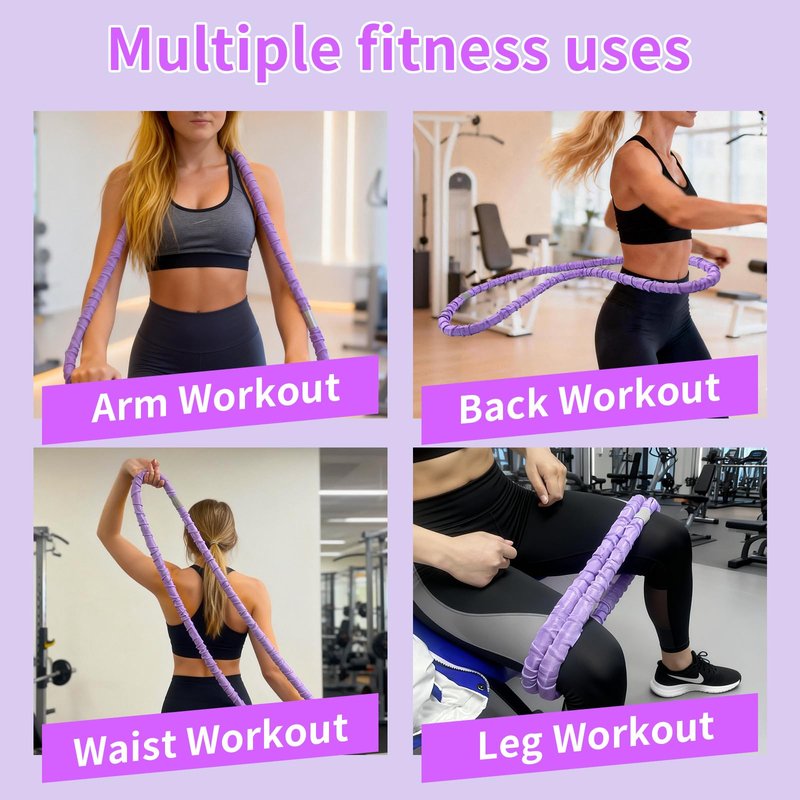 2 lbs Weighted Soft Velvet Hula Hoop Women, Spring Exercise Fitness Hoop Weight Loss Adults Collapsible Portable, No Bruising, for Core Strengt, Waist Toning&Fat Burning, Home Travel Workouts (Purple)