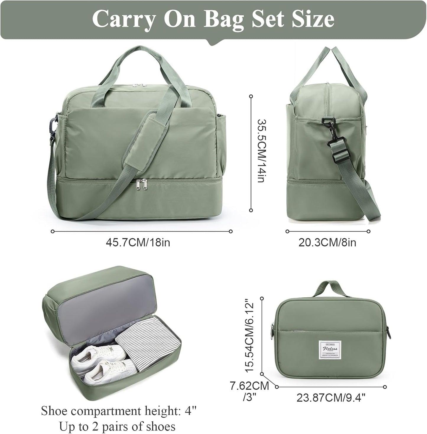 Skiennix Travel Duffel Bag for Women - Carry-On Overnight Weekender with Wet Pocket & Toiletry Bag | 18x14x8