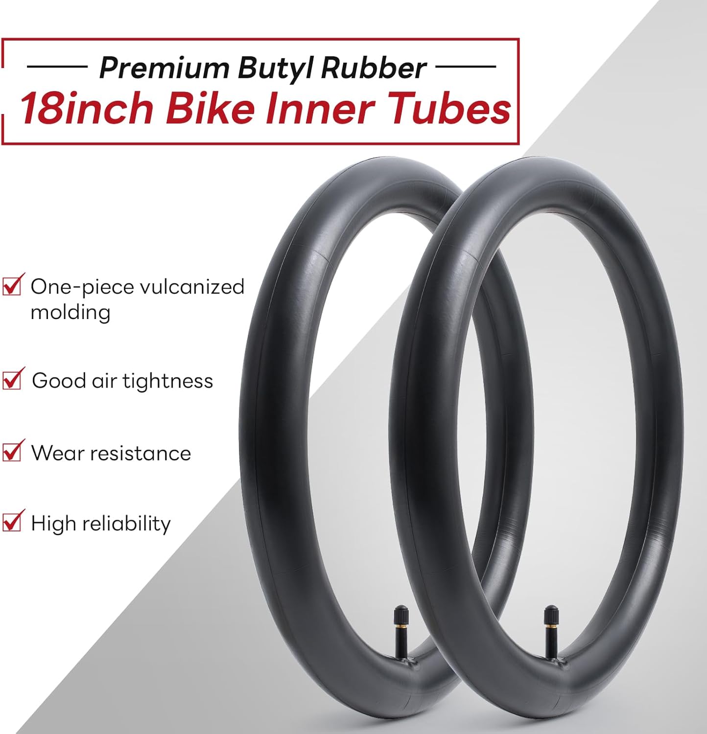 Reliable 18" Bike Tubes - Replacement Inner Tubes for City, Road, Kids & Mountain Bikes | AV32mm Schrader Valve (2 PCS)