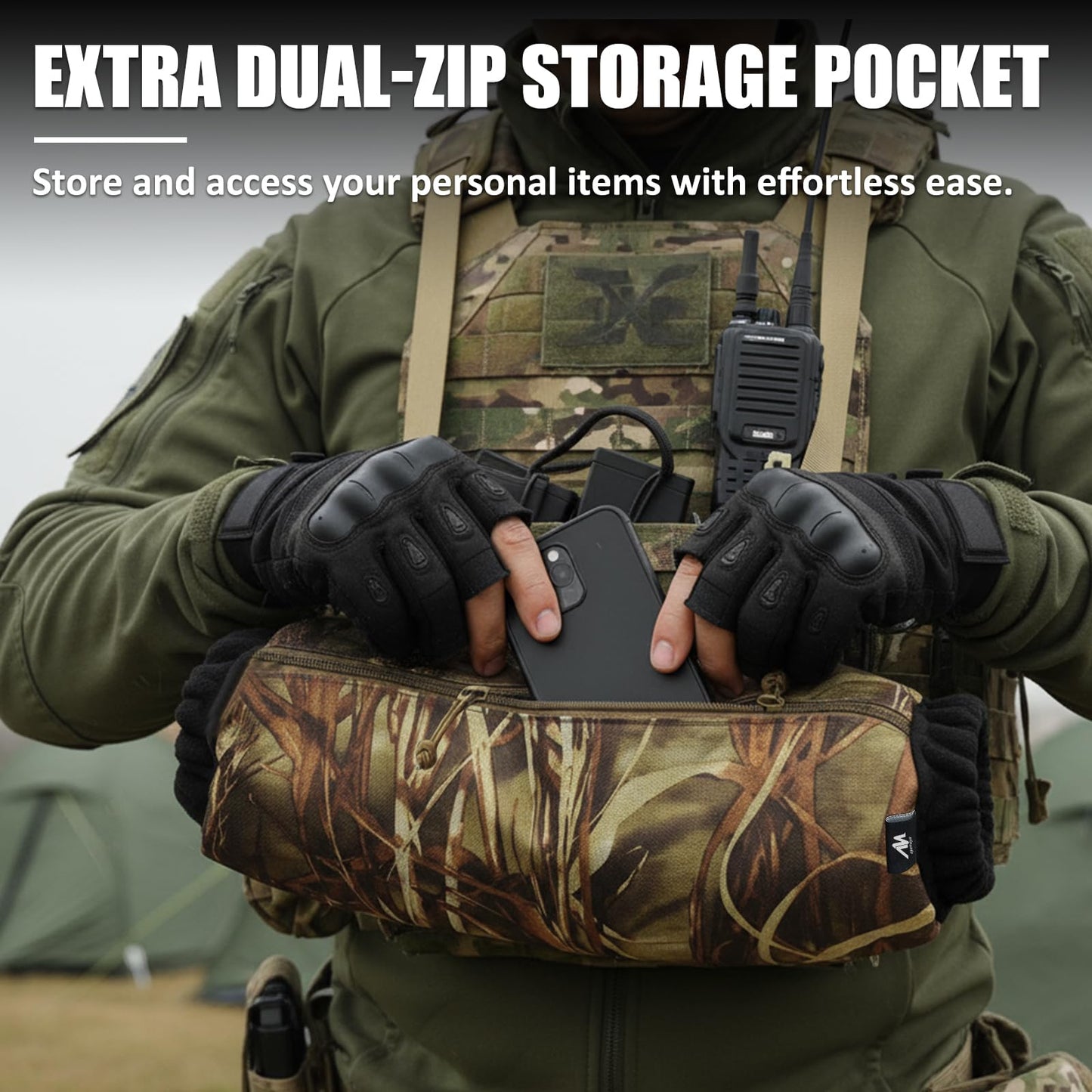 AYAMAYA Tactical Hand Warmer Pouch, Hunting Hand Muff Dangler Pouch for Plate Carrier, Waist Fanny Pack Handwarmer with Neck Strap & Hook and Loop for Football, Camping, Cold Winter Outdoor