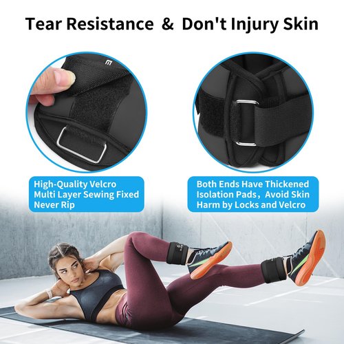 ELEAMY Ankle Weights for Women & Men - 1lb/2lb/3lb Pairs for Walking, Running, Yoga, Fitness - Premium Ice Silk Fabric - Comfortable, Durable & Tear Resistant - Black (2.0lb*2)