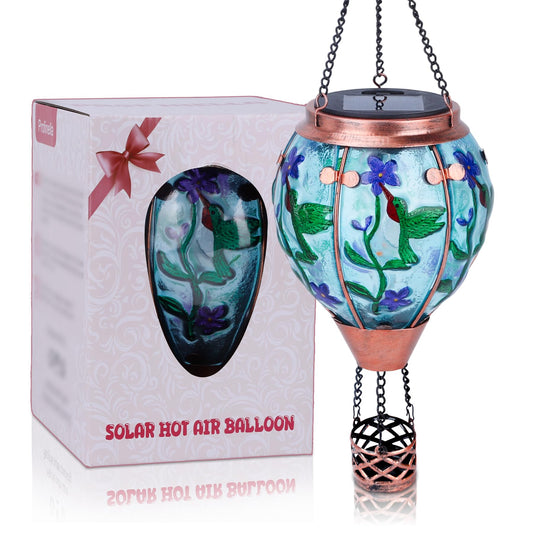Hummingbird Solar Hot Air Balloon Lantern,Outdoor Decor with Flame Lights Waterproof, Hanging for Garden Yard Lawn Patio, Unique Gifts for Women Mom Grandma Gardener for Mother'Day Christmas