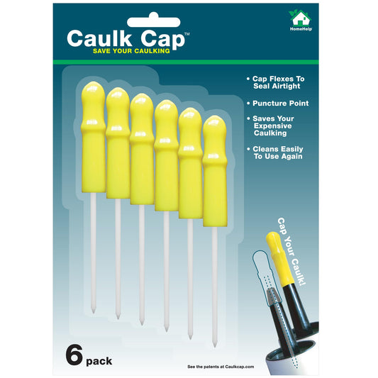 Caulk Cap CCY, Reusable Caulk Tube Sealers with Built-in Puncture Pin,6 Pack