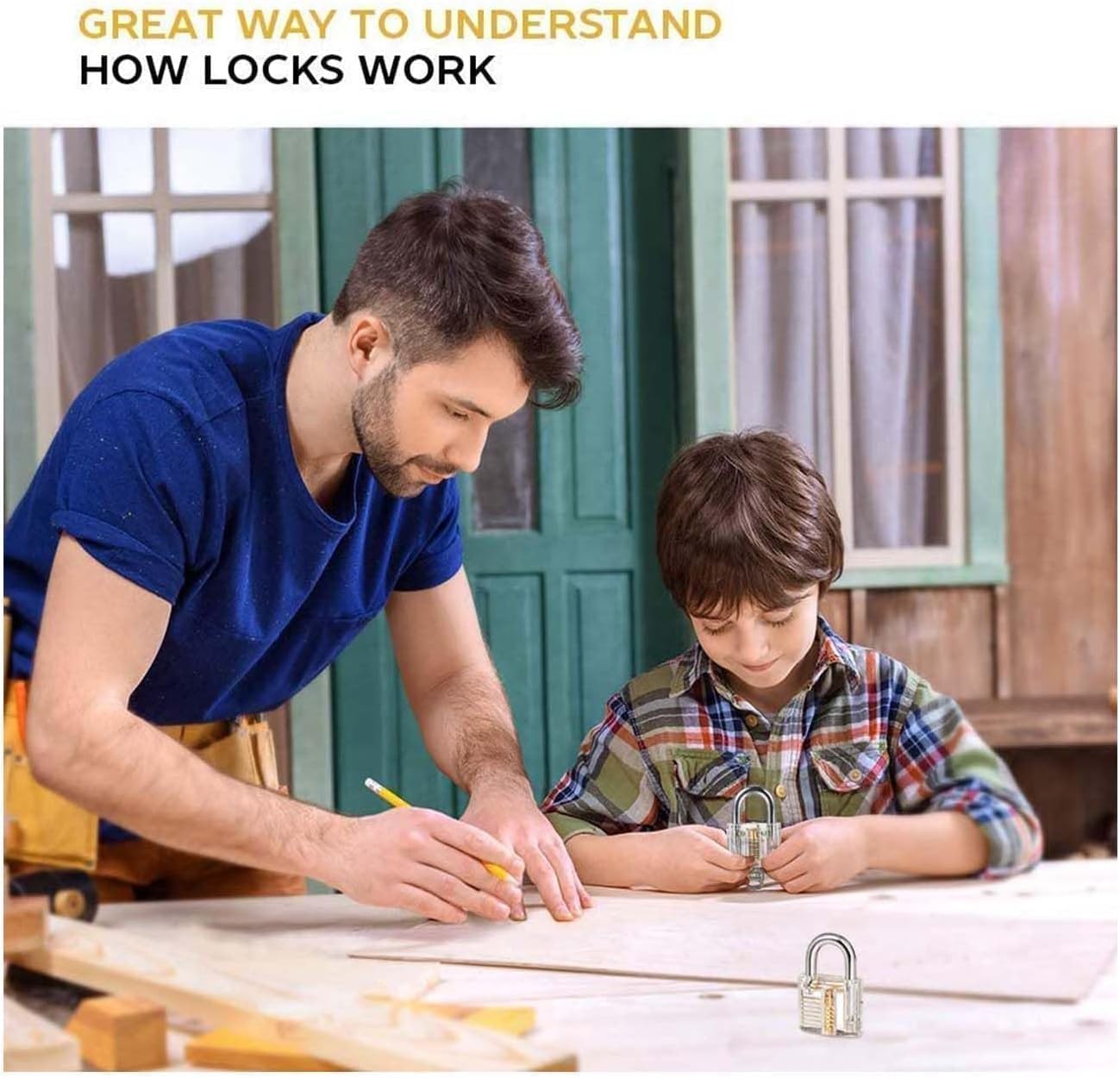 Swinging Doors Padlock Lock Set with Keys Outdoor Solid Brass Keyed Waterproof Lock Kit with Keys Pick for Shed, Gate Set, School Gym Locker, Fence, Toolbox, Hasp Storage Picking KHNB-39851