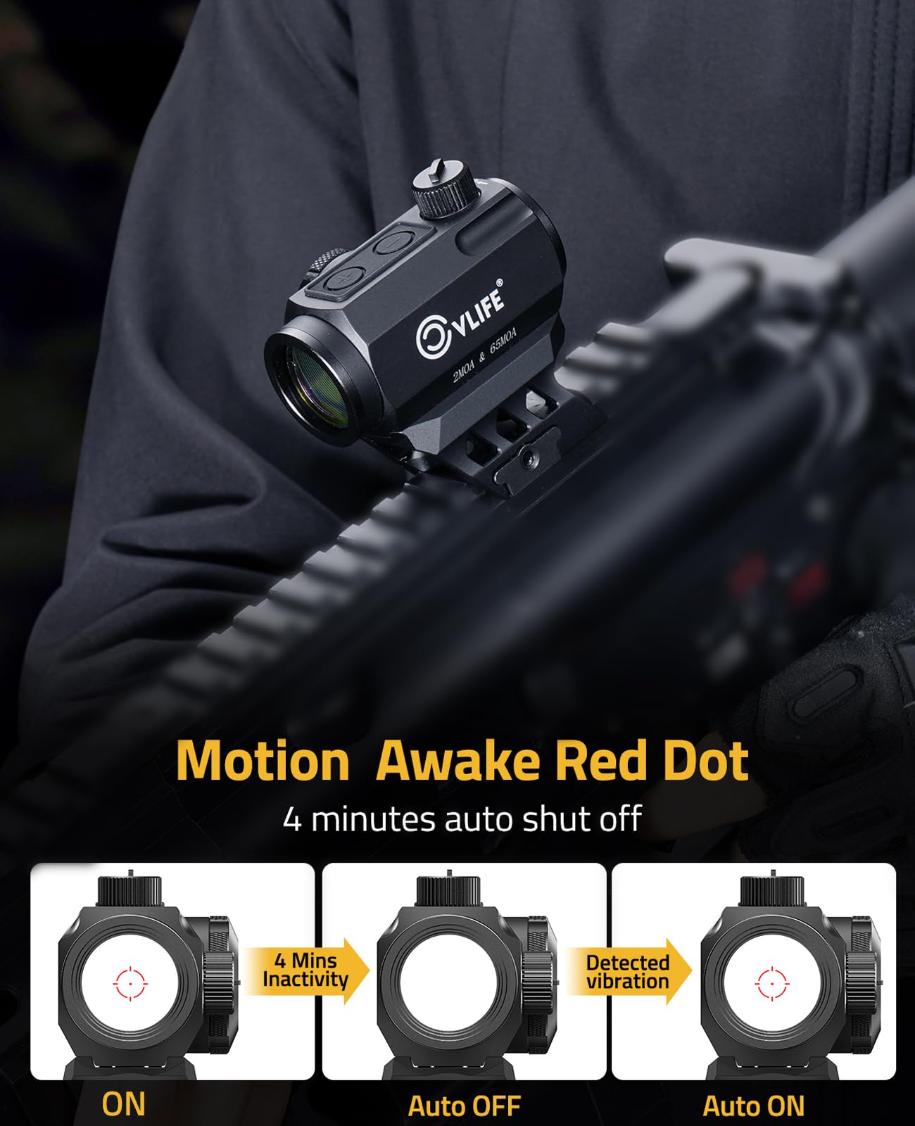 CVLIFE Multi-Reticle 2 MOA Dot & 65 MOA Circle Red Dot, Motion Awake Red Dot Scope, 50K Hours Battery Life IPX7 Waterproof, Red Dot Optics with Absolute Co-Witness Riser & Low Mount for 21mm Picatinny