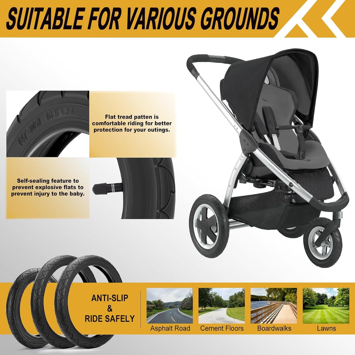 BOB Stroller | Rear 16x1.75/2.125 Tires & Tubes - Durable Fit for Revolution SE & Duallie Jogging Strollers (2 Sets)