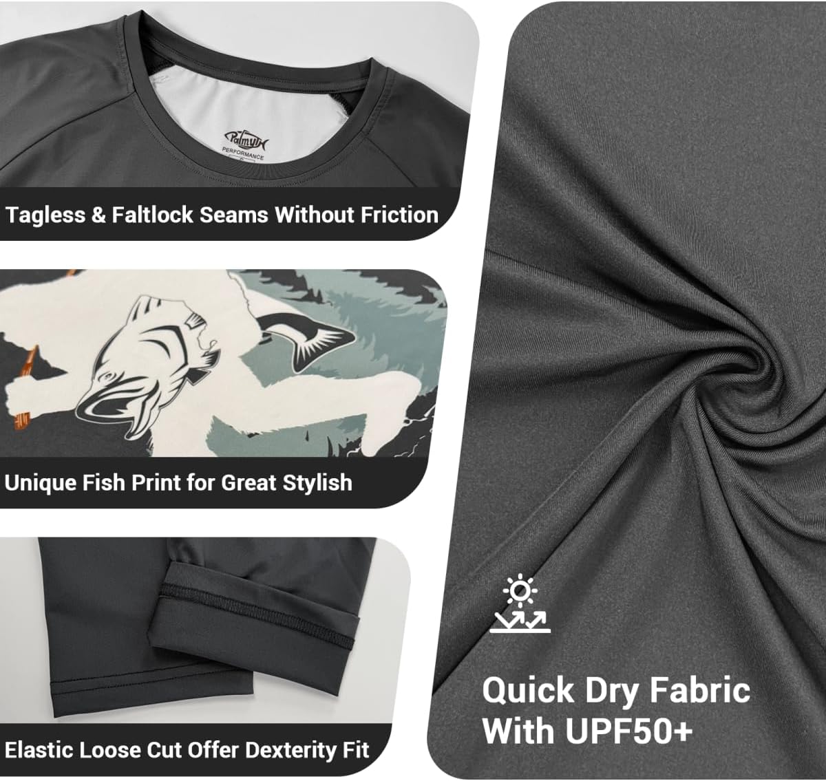 Palmyth Men's Fishing Shirts - UV Protection T-Shirts with UPF 50+ | Long Sleeve Rash Guard Tee