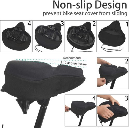 DAWAY Bike Seat Cover - Comfortable Silicone Gel & Memory Foam Cushion for Men & Women | Fits Peloton, Stationary & Mountain Bikes - XL/Large/Small