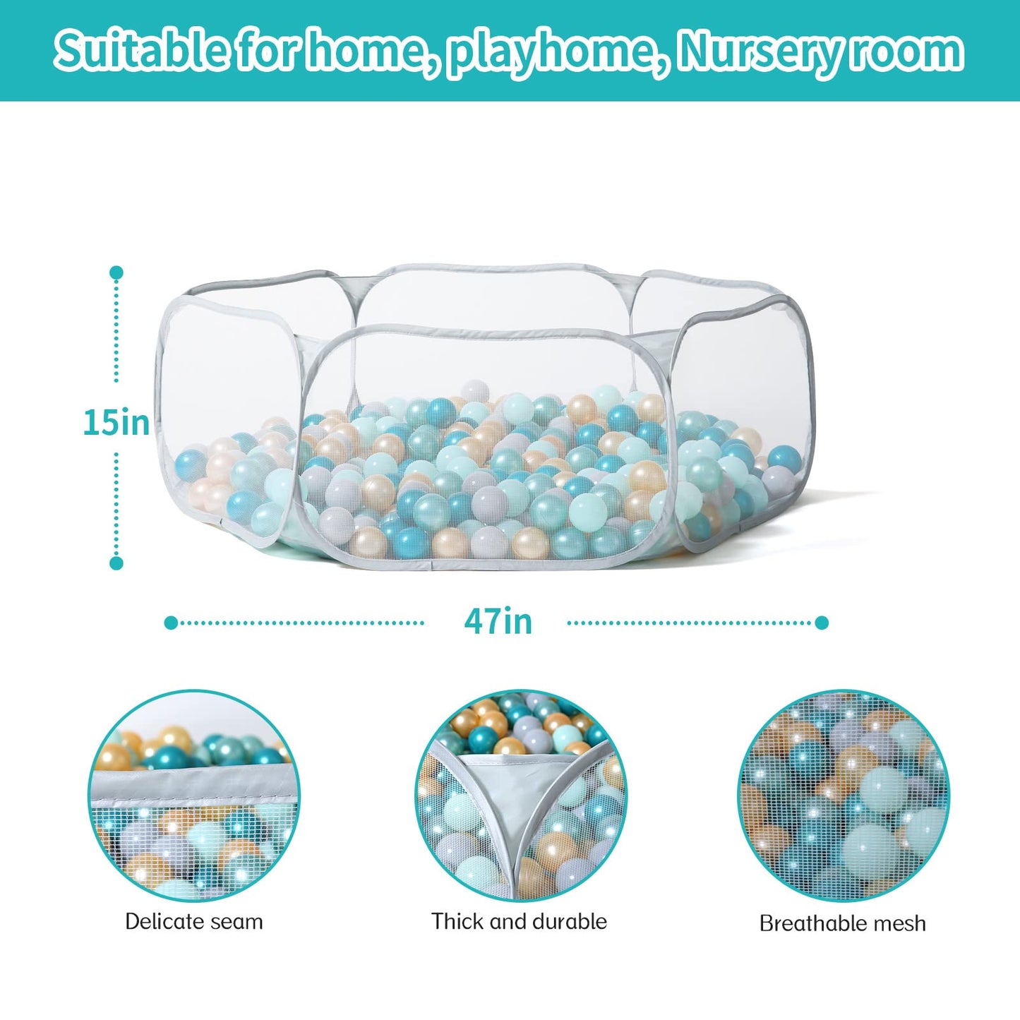 STARBOLO Gray Kids Ball Pit, Children Toy Ball Play Pool Foldable Play Tent for Kids Girls Boys Indoor and Outdoor, Balls Not Included.