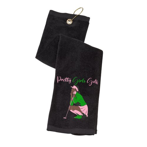 Golf Girl Glam “Pretty Girls Golf” Towel – Pink & Green Luxury Embroidered Women’s Golf Towel | Stylish Golf Bag Accessory & Gift for Female Golfers