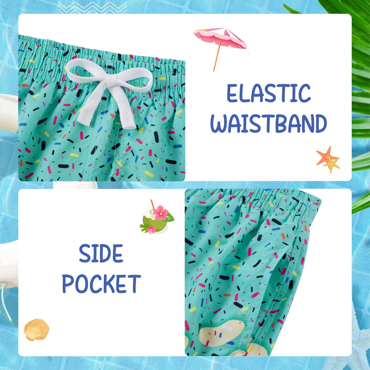 Swim Trunks Boys with Compression Liner Swim Shorts Ice Cream Size 6-7 Years Boy Sports Shorts Green Bathing Suits Swimwear