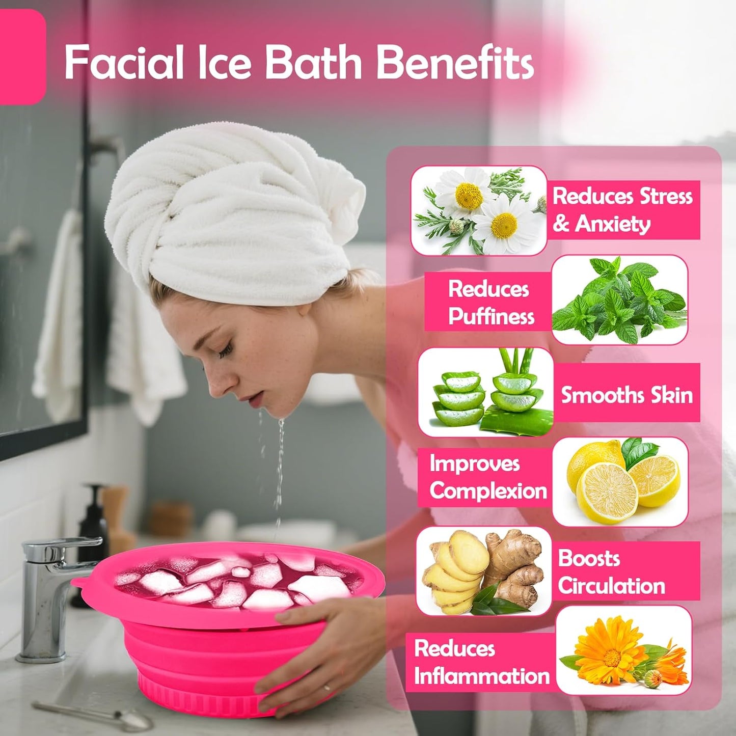 XANGNIER Face Bowl - Collapsible Silicone Ice Bath for Cold Plunge Therapy | Black Spa Tool for Skin Tightening & Acne Relief
