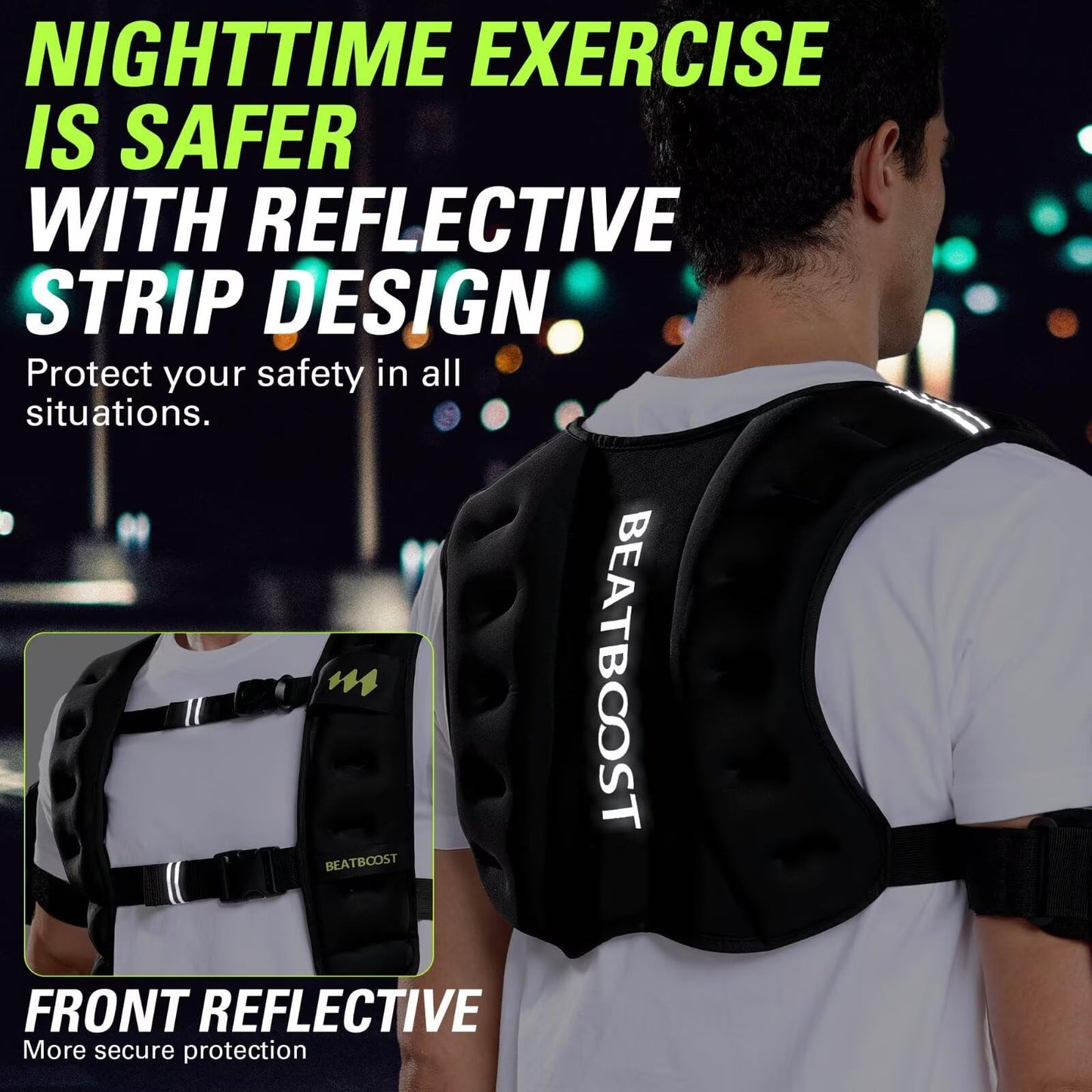 BeatBoost Weighted Vest Men 25lb Weight Vest with 4lb Wrist Ankle Weights Set for Walking Strength Training Running Workout