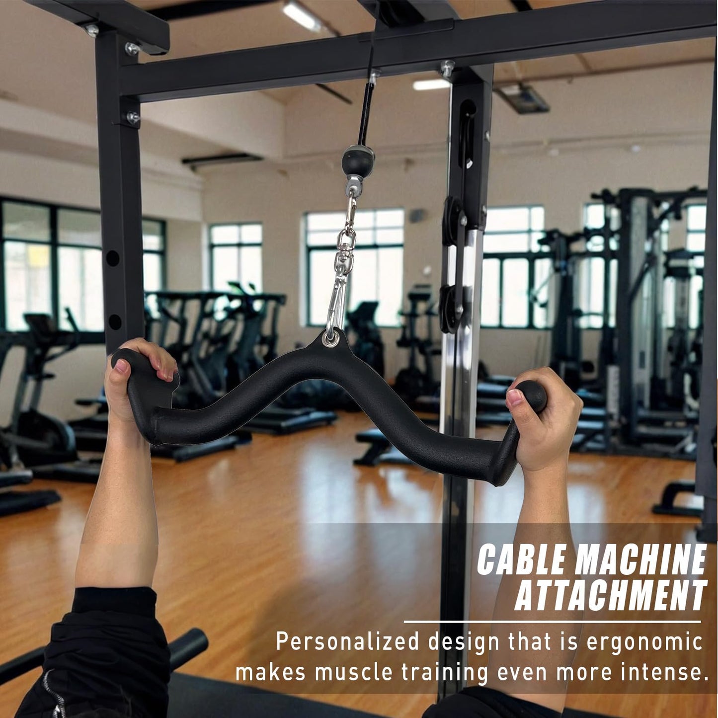 BLUSLM Lat Pull Down Bar T bar Row Attachment，V Bar Tricep Lat Pulldown Attachments, Back Strength Training Bar for Home Gym Exercise Cable Machine Attachments (Black 03)