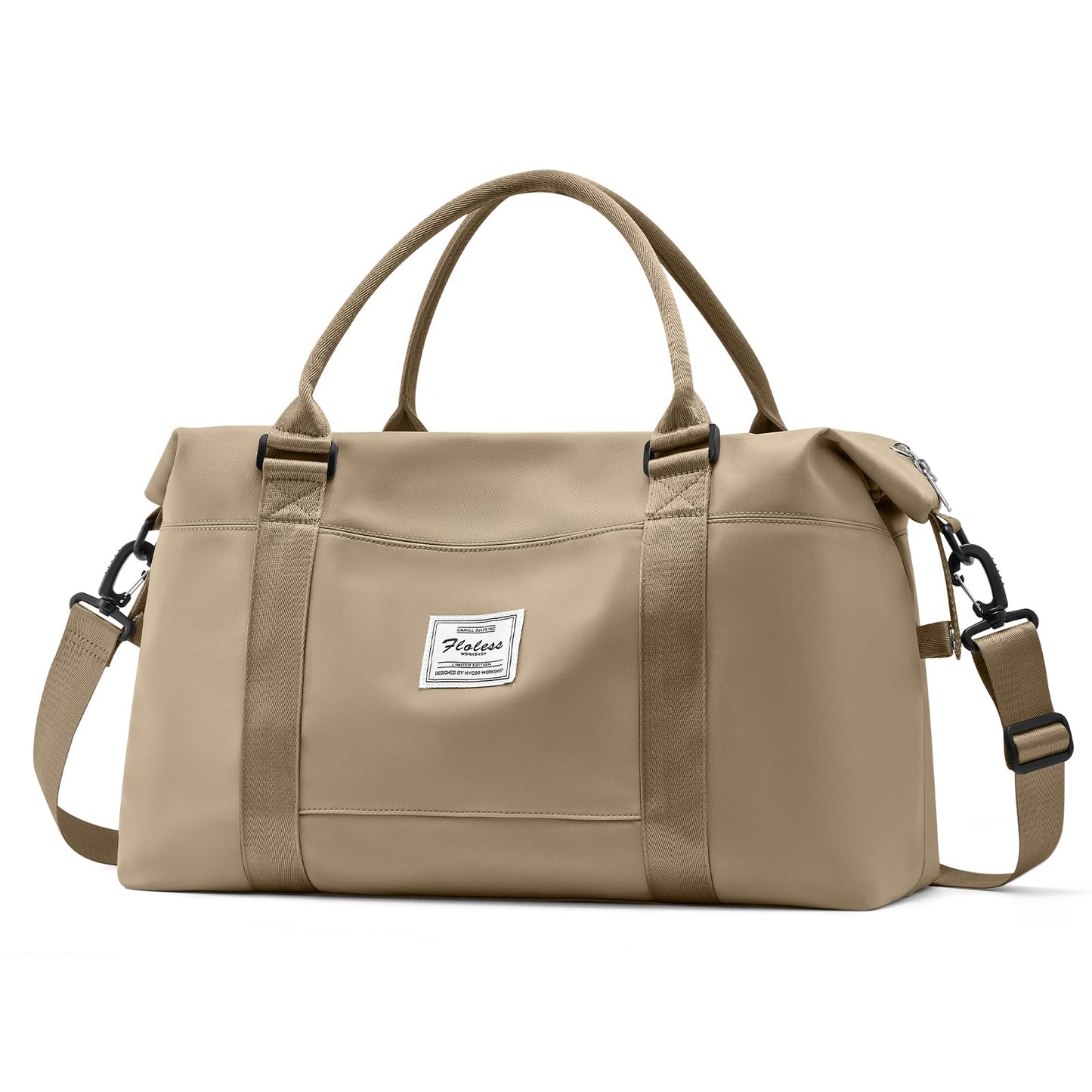 Travel Duffel Bags for Women Mens Waterproof Weekender Carry on Bag Sports Gym Bag Travel Tote Bags with Wet Pocket Overnight Bag Workout Duffel Bags with Trolley Sleeve Khaki