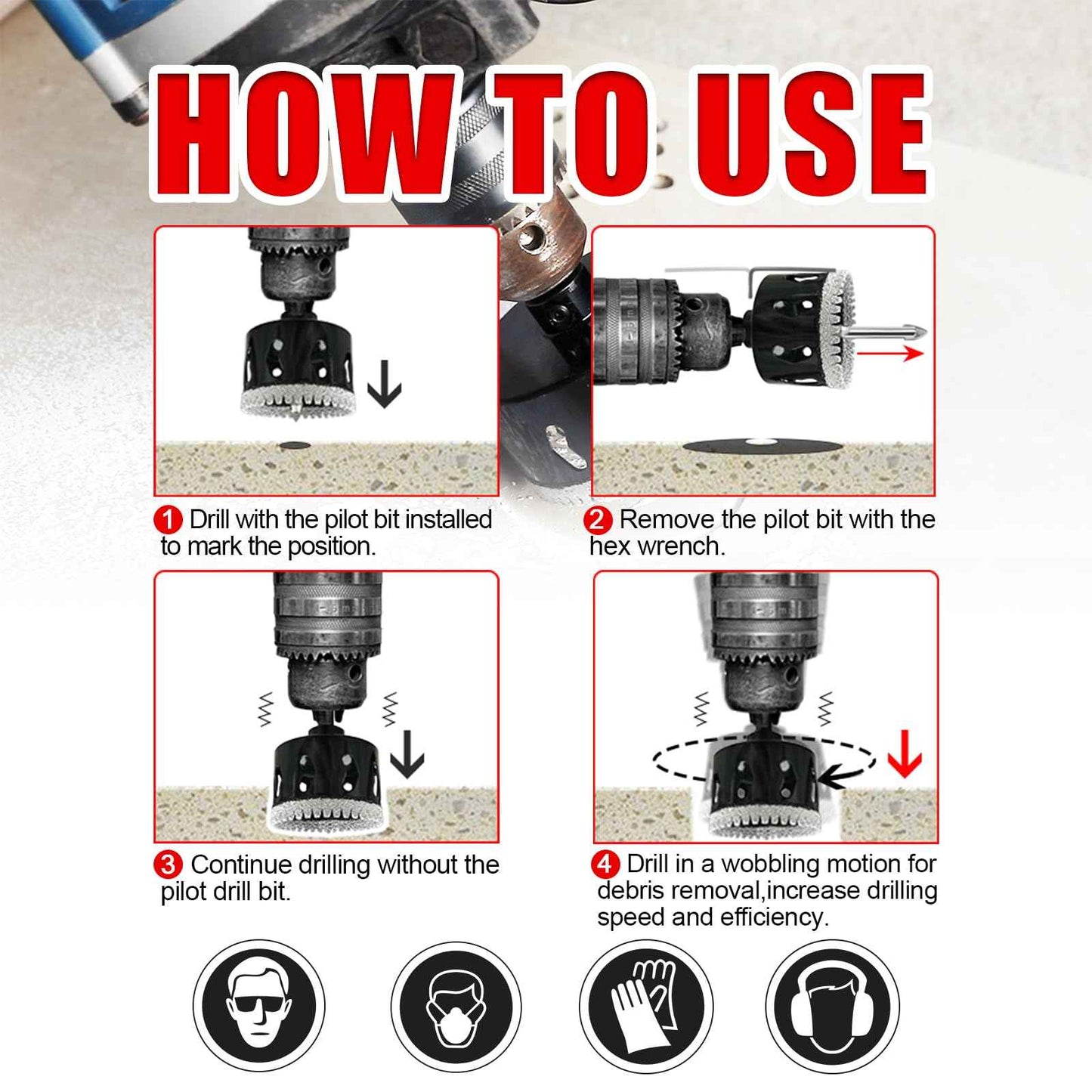2-1/4 Inch Diamond Hole Saw with Pilot Drill Bit, 2-1/4" Serrated Brazing Tile Hole Saw Diamond Core Drill Bits with Guiding Bit for Ceramic Porcelain Tile Glass Stone Granite Marble