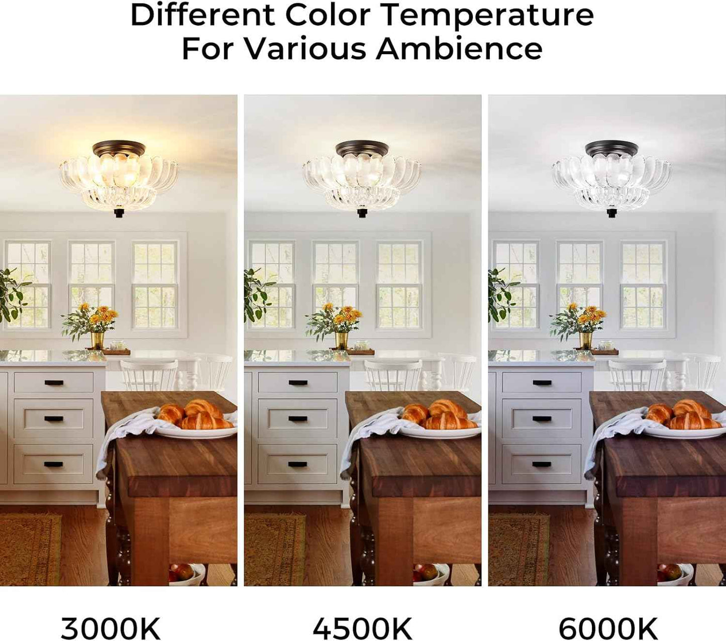 Modern Semi Flush Mount Ceiling Light Fixture with Brown Glass & Black Base - Ideal for Living Room, Kitchen, Bedroom, Hallway (Bulb Not Included)