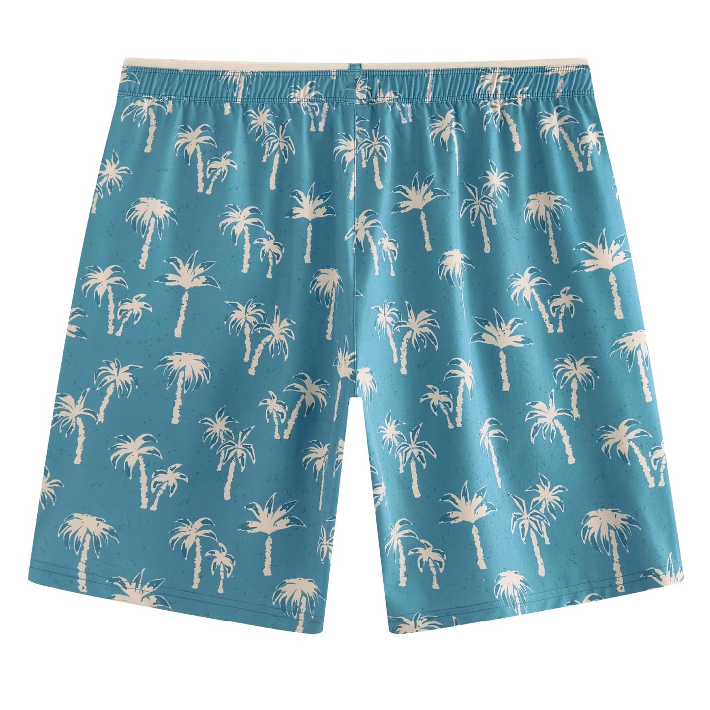 maamgic Mens Swim Trunks 9" with Zipper Pockets, Quick Dry Board Shorts, 4-Way Stretch Compression Lined Bathing Suits, Effortless Flex for Beach, Vacation, Cruise Coconut Tree Gradient Blue Medium