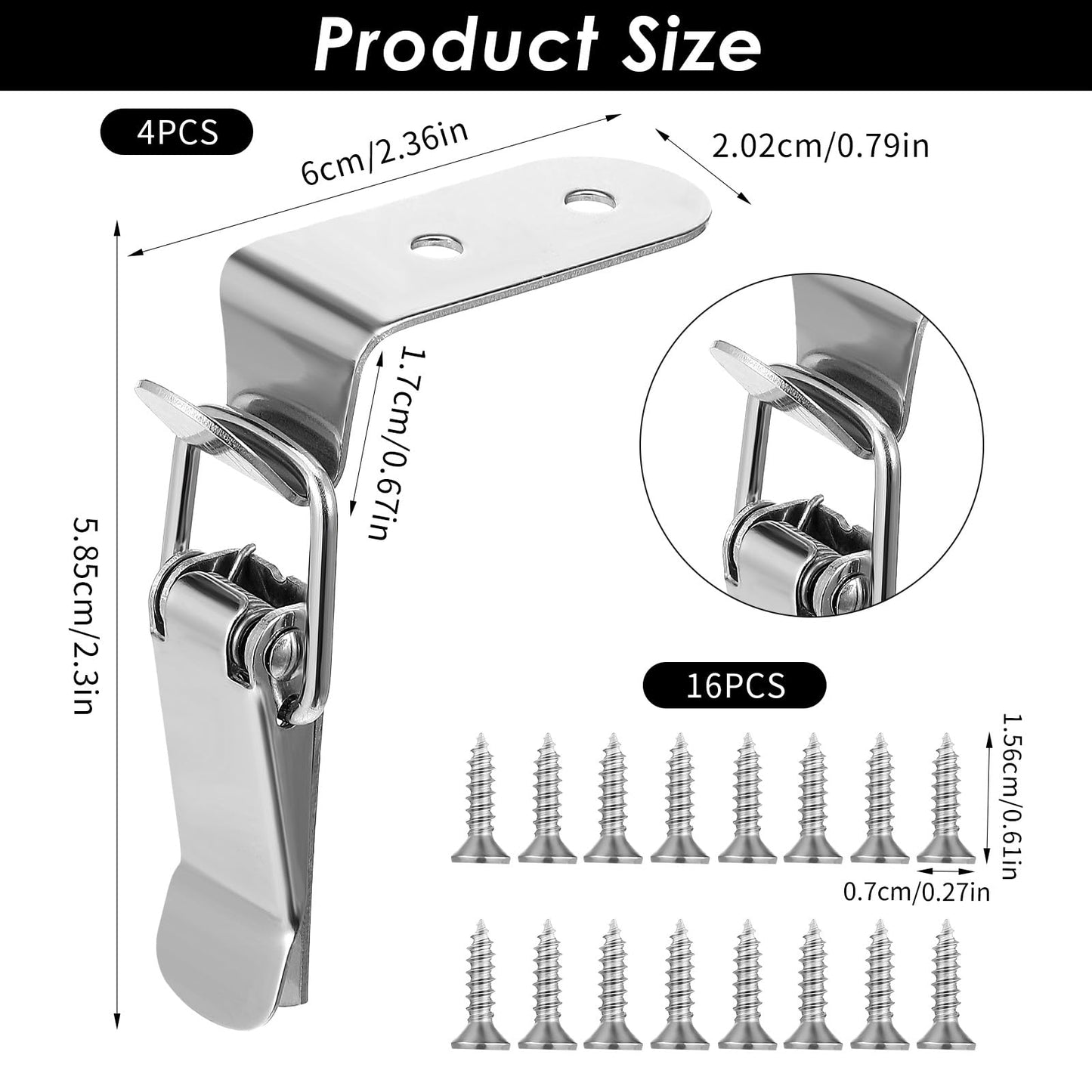 HJZHII 4PCS 90 Degree Tool Box Hood Locks Latches, Stainless Steel Spring Loaded Toggle Latch Catch Catch Hasp Clamp Clip Lock with 16 Screws for Wooden Case Toolboxes Cabinet Chest