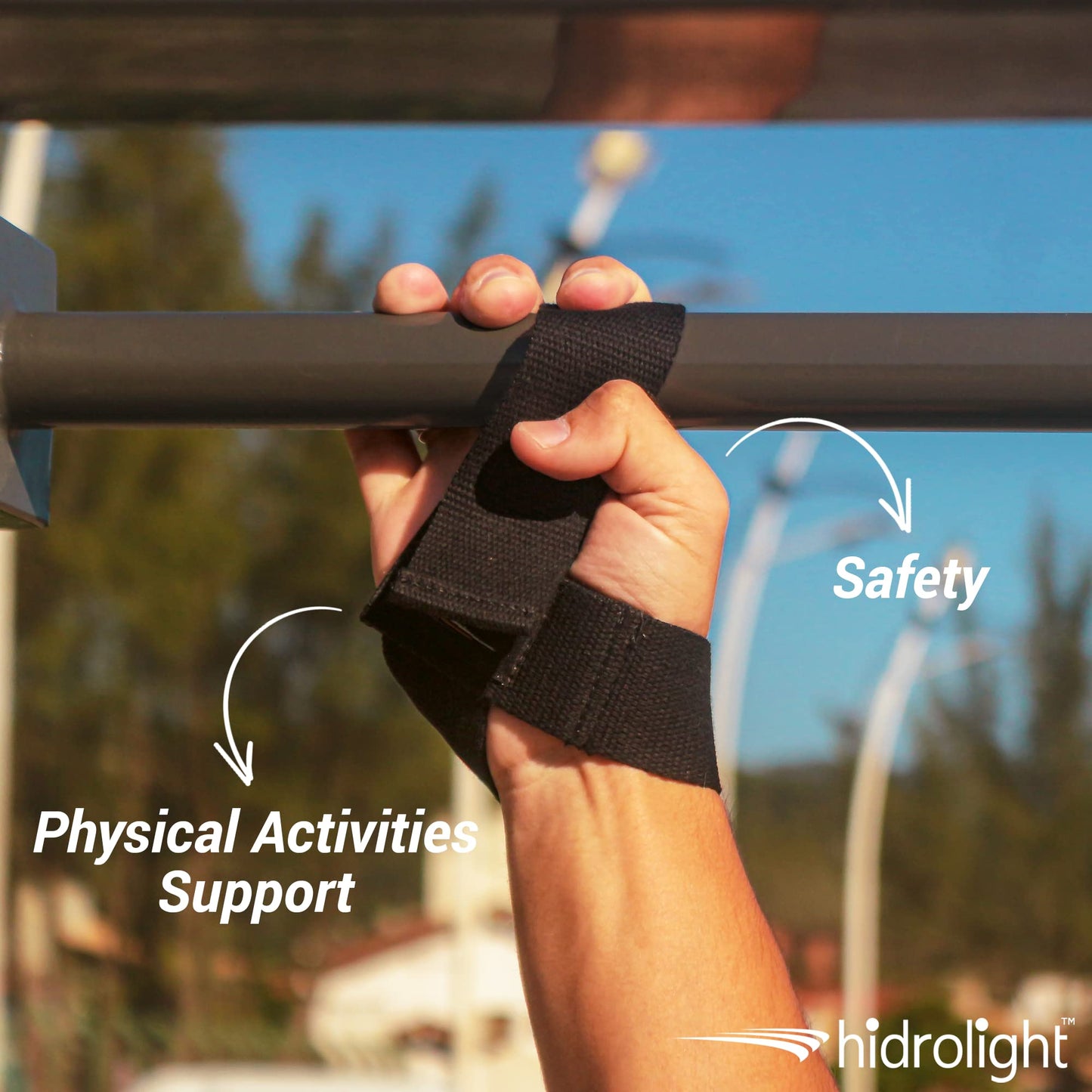 HIDROLIGHT - Basic Wrist Straps for Weightlifting - Gym Accessories, Workout Equipment, Wrist Brace, Wrist Wraps, Hand Bands for Dumbells & Bars - Adjustable Stripe, Non-Slip Grip - Black, One Size