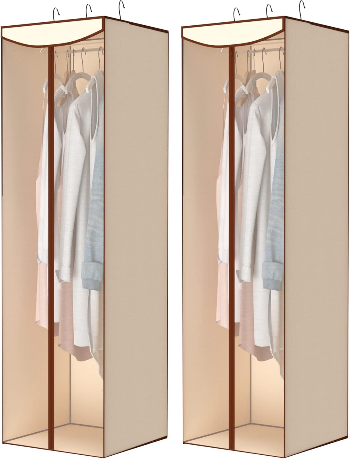 Storage Maniac Hanging Garment Bags - 2-Pack Long Garment Covers with Clear Window | Beige