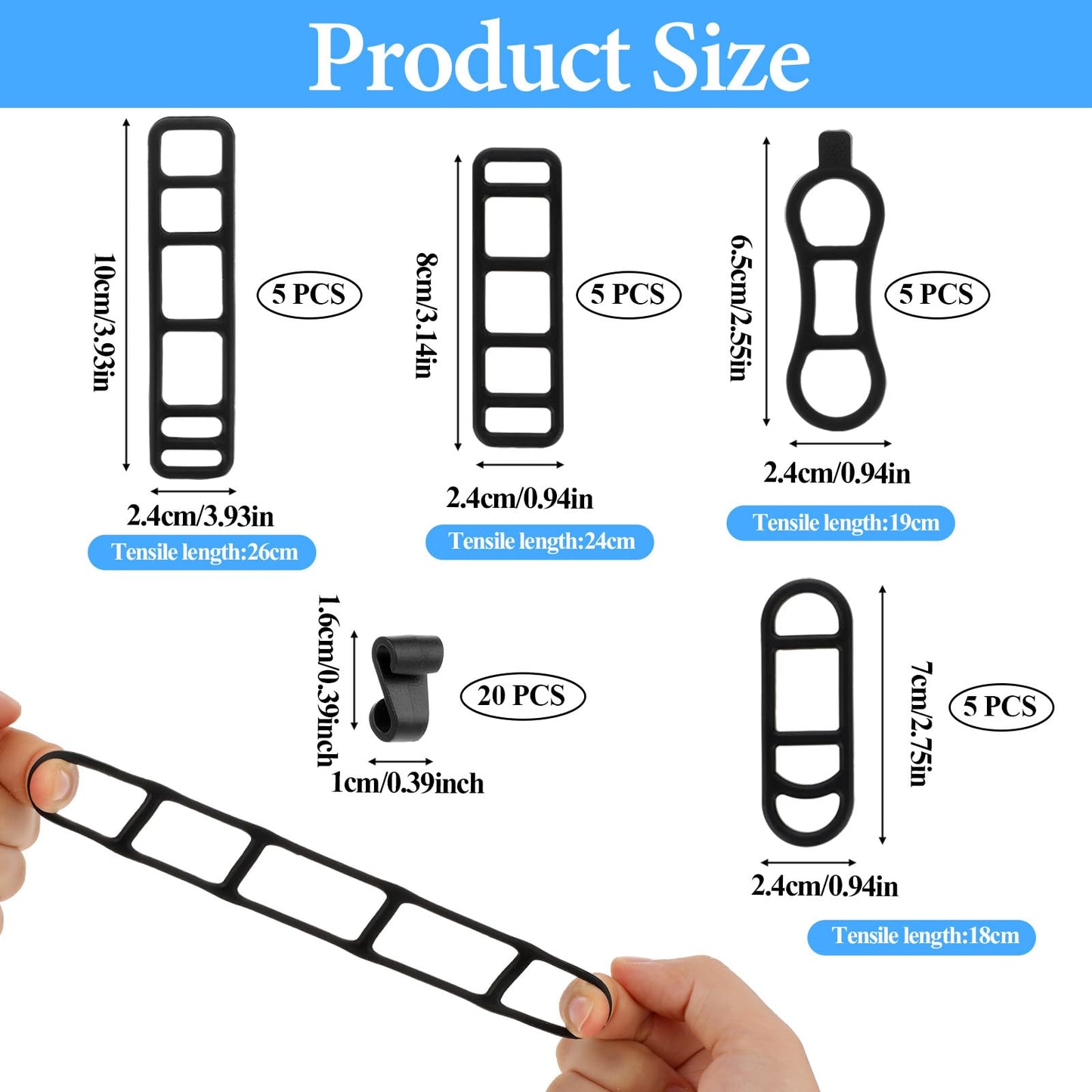 QfwdfcTrenz 40Pcs Bicycle Light Silicone Straps Bike Silicone Mount Band with Hooks Rubber Light Strap Replacement Strap Black Handlebar Bands for Most Bicycle Lights Sets